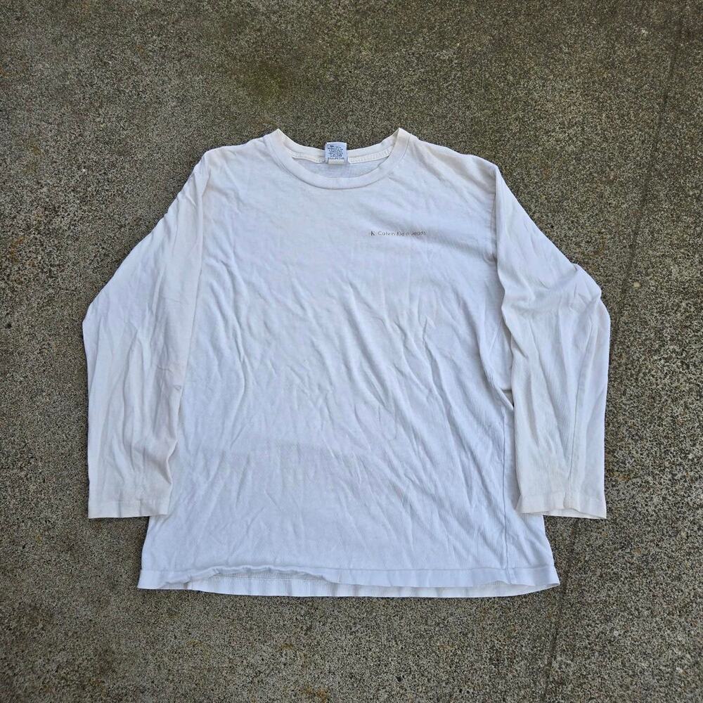 Vtg CALVIN KLEIN JEANS Futuristic Spellout Graphic Longsleeve Raglan Shirt M Fit
